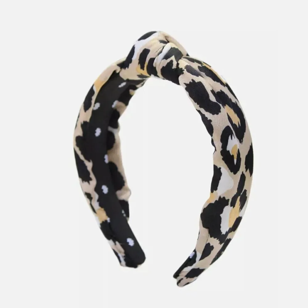 Lele Sadoughi Leopard Silk Knotted Headband Brown Cream NWOT